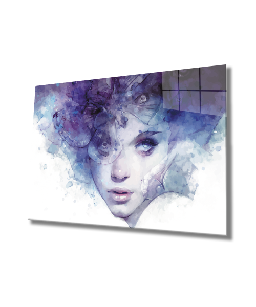 Kadınlar Kelebek Saç Cam Tablo  4mm Dayanıklı Temperli Cam, Women Butterfly Hair Glass Wall Art