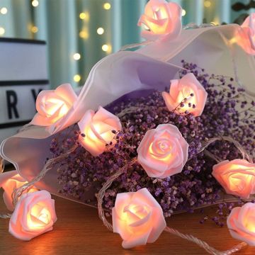 Dekoratif Yapay Gül Tasarımlı Led Işık Gül Detaylı Led Işık Pilli (20 Gül)