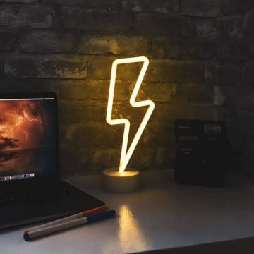 Sarı Şimşek Model Neon Led Işıklı Masa Lambası Dekoratif Aydınlatma Gece Lambası