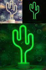 Yeşil Kaktüs Model Neon Led Işıklı Masa Lambası Dekoratif Aydınlatma Gece Lambası