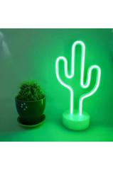 Yeşil Kaktüs Model Neon Led Işıklı Masa Lambası Dekoratif Aydınlatma Gece Lambası