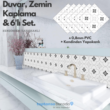 TechnoSmart 6Adet 20cm×20cm Kendinden Yapışkanlı Duvar Kaplama Mutfak Banyo PVC Sticker Dekorasyon