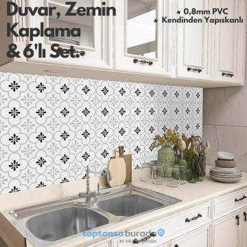 TechnoSmart 6Adet 20cm×20cm Kendinden Yapışkanlı Duvar Kaplama Mutfak Banyo PVC Sticker Dekorasyon