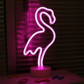 Pembe Flamingo Model Neon Led Işıklı Masa Lambası Dekoratif Aydınlatma Gece Lambası