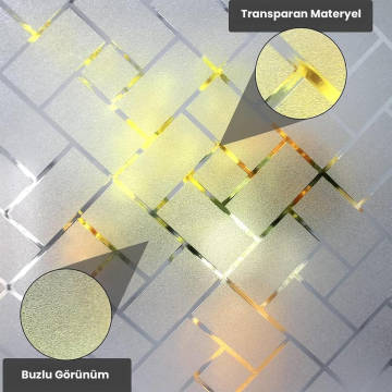 TechnoSmart 45cmx100cm Buzlu Desenli Cam Kaplama Filmi Statik Duşa Kabin Ofis Dekorasyon Folyo