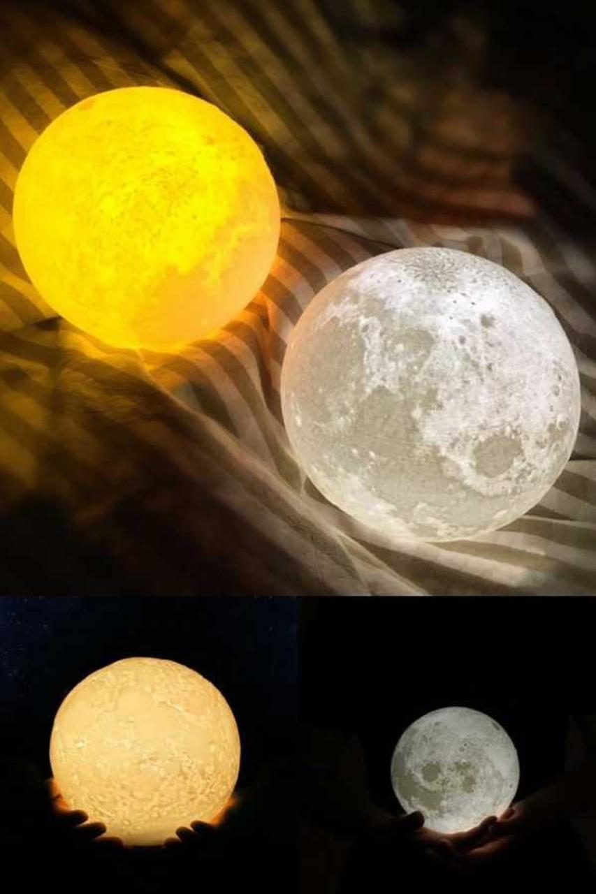 3D Ay Gece Lambası Dekoratif Küre Led Başucu Lambası (Gün Işığı)