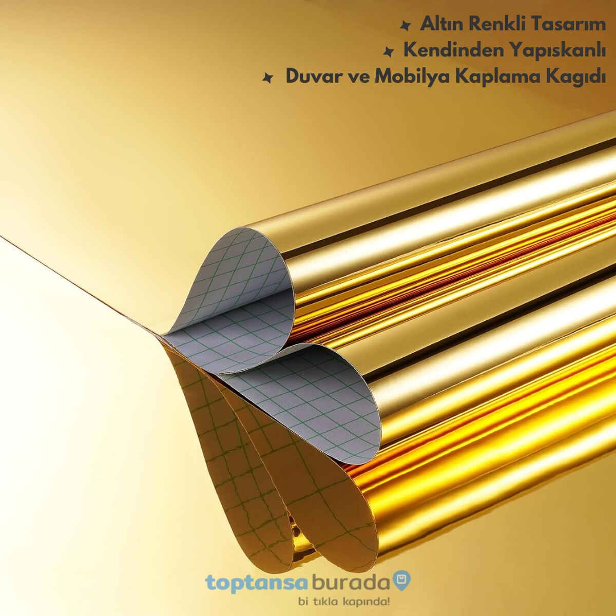 TechnoSmart 60cm×500cm Kendinden Yapışkanlı Folyo Mutfak Dolap Masa Beyaz Eşya Kaplama Duvar Kağıdı Gold
