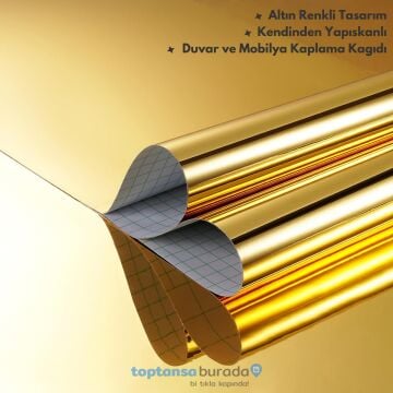 TechnoSmart 60cm×500cm Kendinden Yapışkanlı Folyo Mutfak Dolap Masa Beyaz Eşya Kaplama Duvar Kağıdı Gold
