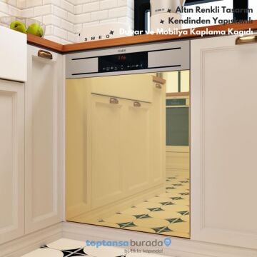 TechnoSmart 60cm×500cm Kendinden Yapışkanlı Folyo Mutfak Dolap Masa Beyaz Eşya Kaplama Duvar Kağıdı Gold