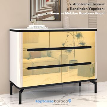 TechnoSmart 60cm×500cm Kendinden Yapışkanlı Folyo Mutfak Dolap Masa Beyaz Eşya Kaplama Duvar Kağıdı Gold