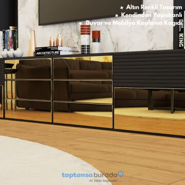 TechnoSmart 60cm×500cm Kendinden Yapışkanlı Folyo Mutfak Dolap Masa Beyaz Eşya Kaplama Duvar Kağıdı Gold