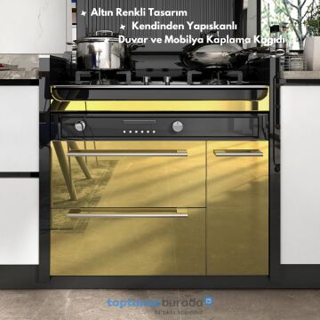 TechnoSmart 60cm×500cm Kendinden Yapışkanlı Folyo Mutfak Dolap Masa Beyaz Eşya Kaplama Duvar Kağıdı Gold
