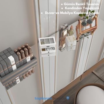 TechnoSmart 60cm×500cm Kendinden Yapışkanlı Folyo Mutfak Dolap Masa Beyaz Eşya Kaplama Duvar Kağıdı Silver
