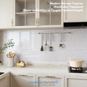 TechnoSmart 60cm×500cm Kendinden Yapışkanlı Mermer Desen Folyo Mutfak Dolap Masa Kaplama DuvarKağıdı Gri