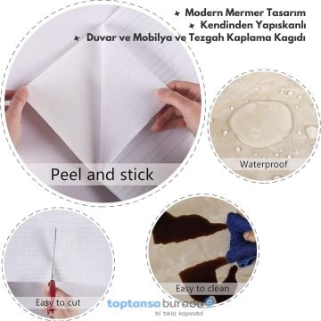 TechnoSmart 60cm×500cm Kendinden Yapışkanlı Mermer Desen Folyo Mutfak Dolap Masa Kaplama DuvarKağıdı Antrasit