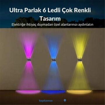 TechnoSmart 1Adet Güneş Enerjili Çift Taraflı 6 Ledli Aplik RGB Işık Duvar Lambası Bahçe Aydınlatma