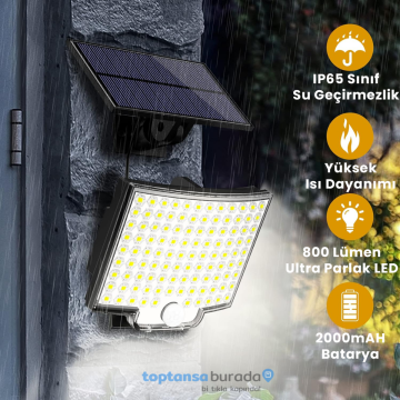 TechnoSmart Solar Güneş Enerjili 110 Ledli Kumandalı Hareket Sensörlü 3 Modlu Bahçe Aydınlatma Lamba