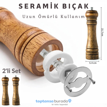 TechnoSmart Premium Kalite 2 Adet 22cm Doğal Ahşap Değirmen Baharat Öğütücü Karabiber Tuz Kahve