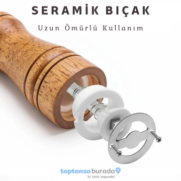 TechnoSmart Premium Kalite 2 Adet 14cm Doğal Ahşap Değirmen Baharat Öğütücü Karabiber Tuz Kahve