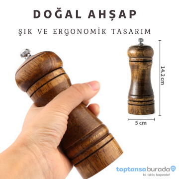 TechnoSmart Premium Kalite 2 Adet 14cm Doğal Ahşap Değirmen Baharat Öğütücü Karabiber Tuz Kahve