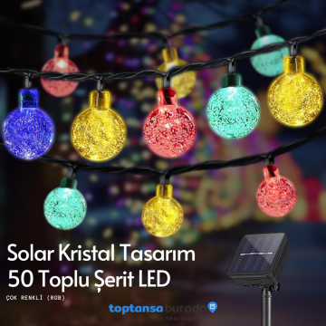 TechnoSmart 50 Ledli RGB ışık 8 Modlu Solar Kristal Top Bahçe Aydınlatma Dekorasyon Güneş Enerjili