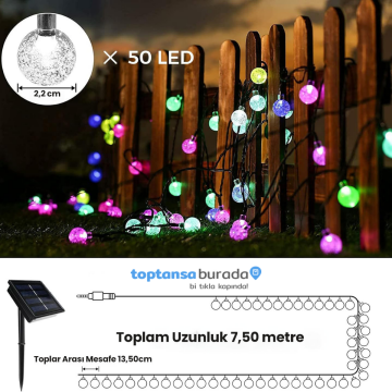 TechnoSmart 50 Ledli RGB ışık 8 Modlu Solar Kristal Top Bahçe Aydınlatma Dekorasyon Güneş Enerjili