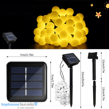 TechnoSmart Solar 50 Ledli Top 8 Modlu Sarı Işık Bahçe Aydınlatma Dekorasyon Güneş Enerjili