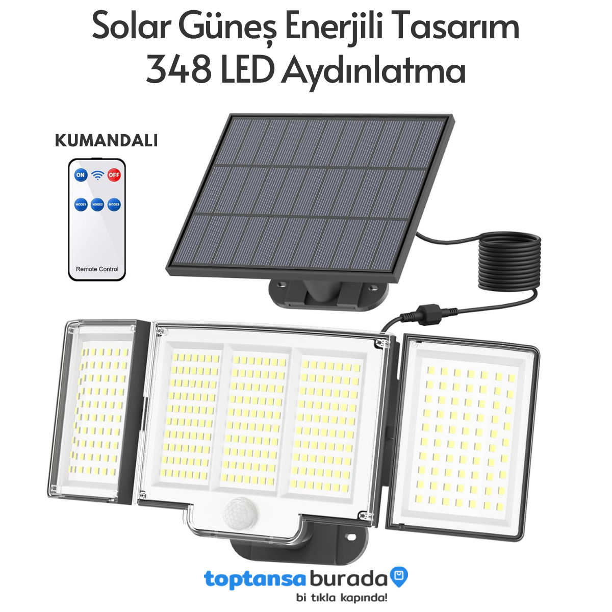 TechnoSmart Solar Güneş Enerjili 348 Ledli Kumandalı Hareket Sensörlü 3 Modlu Bahçe Aydınlatma Lamba