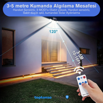 TechnoSmart Solar Güneş Enerjili 348 Ledli Kumandalı Hareket Sensörlü 3 Modlu Bahçe Aydınlatma Lamba