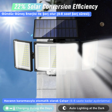 TechnoSmart Solar Güneş Enerjili 348 Ledli Kumandalı Hareket Sensörlü 3 Modlu Bahçe Aydınlatma Lamba