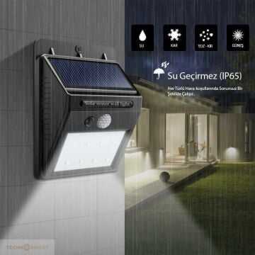 Hareket Sensörlü Güneş Enerjili Şarj Olabilen 20 Ledli Bahçe Aydınlatma Lambası DışMekan