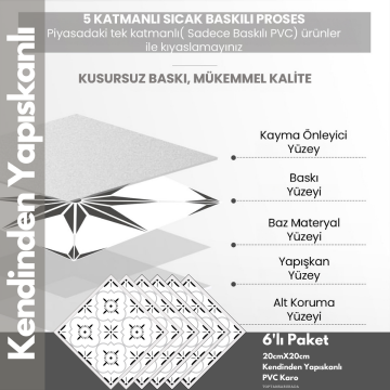 TechnoSmart 6Adet 20cm×20cm Kendinden Yapışkanlı Duvar Kaplama Mutfak Banyo PVC Sticker Dekorasyon