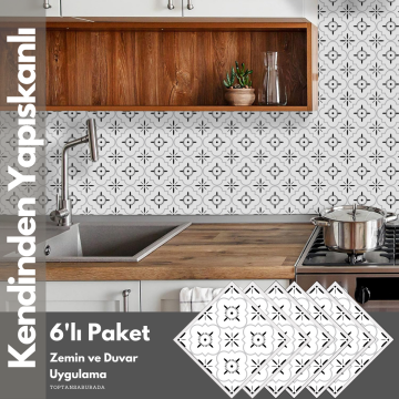 TechnoSmart 6Adet 20cm×20cm Kendinden Yapışkanlı Duvar Kaplama Mutfak Banyo PVC Sticker Dekorasyon