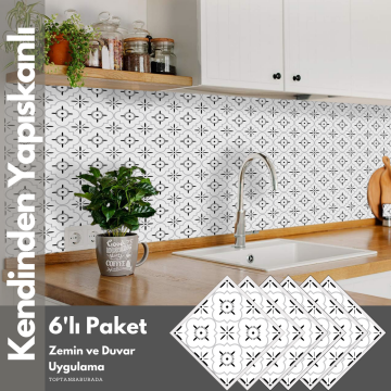 TechnoSmart 6Adet 20cm×20cm Kendinden Yapışkanlı Duvar Kaplama Mutfak Banyo PVC Sticker Dekorasyon