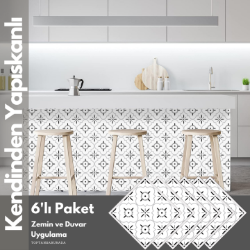 TechnoSmart 6Adet 20cm×20cm Kendinden Yapışkanlı Duvar Kaplama Mutfak Banyo PVC Sticker Dekorasyon