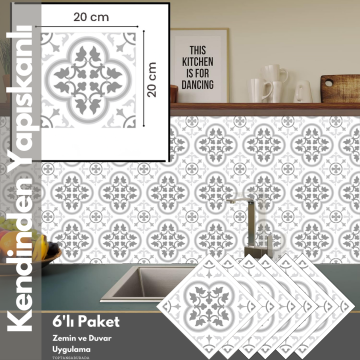 TechnoSmart 6Adet 20cm×20cm Kendinden Yapışkanlı Duvar Kaplama Mutfak Banyo PVC Sticker Dekorasyon