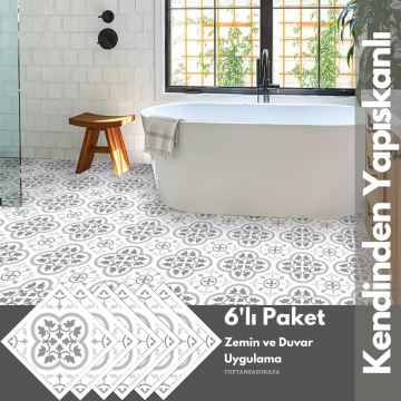 TechnoSmart 6Adet 20cm×20cm Kendinden Yapışkanlı Duvar Kaplama Mutfak Banyo PVC Sticker Dekorasyon