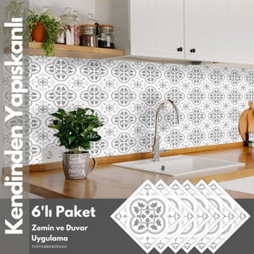 TechnoSmart 6Adet 20cm×20cm Kendinden Yapışkanlı Duvar Kaplama Mutfak Banyo PVC Sticker Dekorasyon