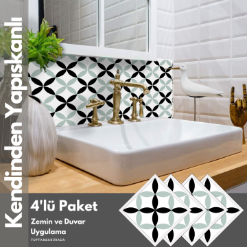 TechnoSmart 4Adet 30cm×30cm Kendinden Yapışkanlı Duvar Kaplama Mutfak Banyo PVC Sticker Dekorasyon