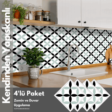 TechnoSmart 4Adet 30cm×30cm Kendinden Yapışkanlı Duvar Kaplama Mutfak Banyo PVC Sticker Dekorasyon