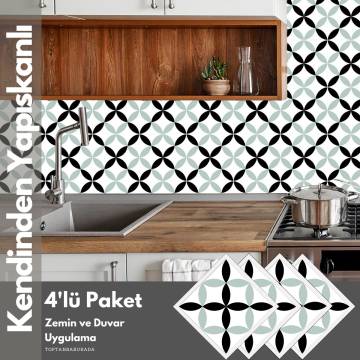 TechnoSmart 4Adet 30cm×30cm Kendinden Yapışkanlı Duvar Kaplama Mutfak Banyo PVC Sticker Dekorasyon