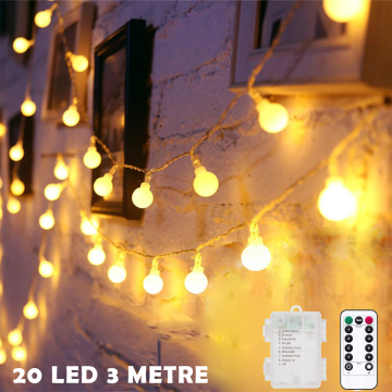 20 Ledli Kumandalı 8 Modlu Dekoratif Led Sarı Işık Pilli