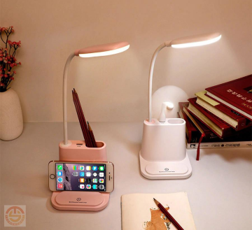 Telefon Tutucu Şarj Edilebilir Led Masa Lambası Dokunmatik USB Portlu Güç Kaynağı Pembe