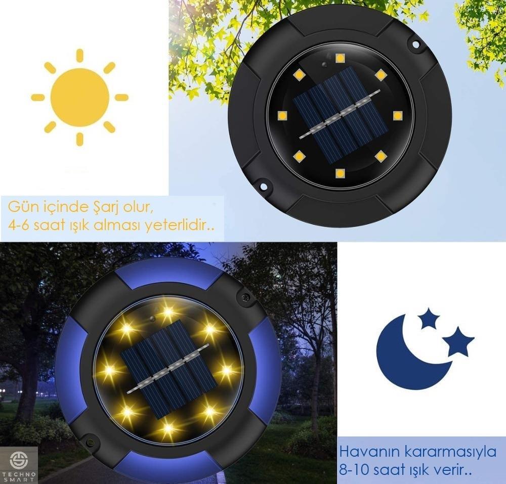 Solar Güneş Enerjili 12 Ledli Kazıklı Çim Zemin Bahçe Aydınlatma 2 Fonksiyonlu (1 Adet)
