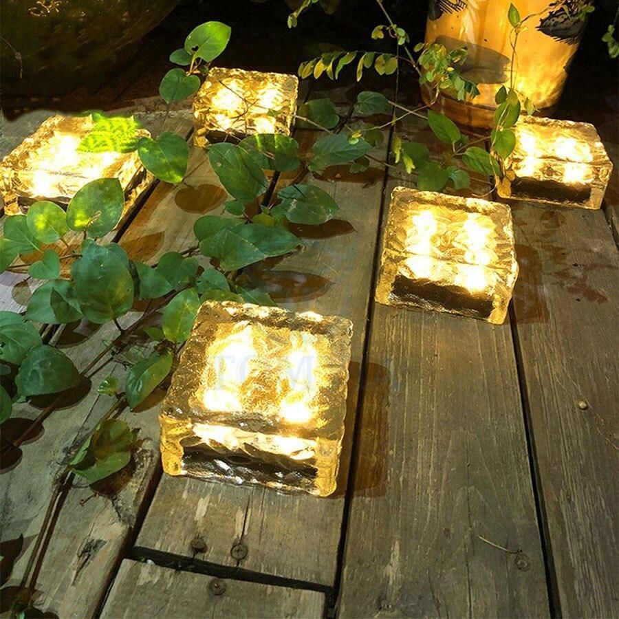 TechnoSmart Solar Güneş Enerjili 4 Ledli Buz Cam Zemin Dekoratif Bahçe Aydınlatma Kristal Gömülü 1 Adet
