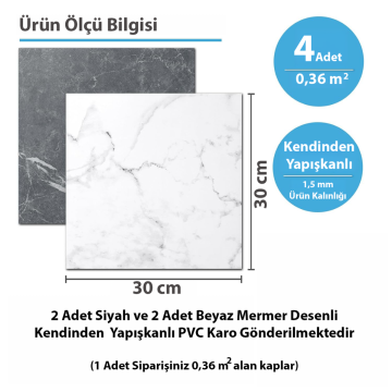 TechnoSmart 4Adet 30cm×30cm Kendinden Yapışkanlı LVT Zemin ve Duvar Kaplama Mutfak Banyo Karo Stickr