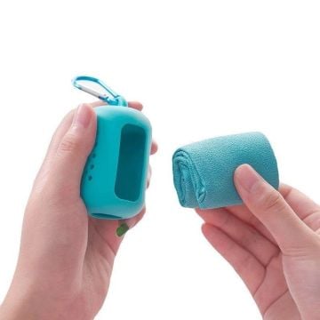 TechnoSmart Silikon Kılıflı Havlu Mikrofiber Hızlı Kuruyan Kamp Çanta Mutfak Aksesuarı Taşınabilir Mavi