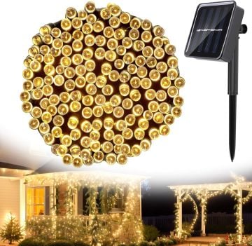 TechnoSmart Solar 100 Ledli 12 Metre Bahçe Aydınlatma Dekorasyon Güneş Enerjili Led Sarı Işık