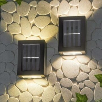 TechnoSmart 2Adet Modern Solar Çift Taraflı Duvar Lamba Güneş Enerjili Aydınlatma Dekorasyon Aplik