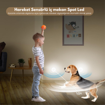 TechnoSmart Şarj Edilebilir Kumandalı 3 lü Spot Led Işık Lamba Hareket Sensörlü 3 Renkli Yanabilme